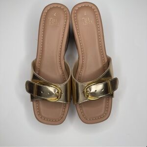 Sz 7 Time and Tru Gold Cork Wedge Sandals